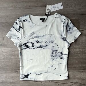 Express White Marble-Print Short Sleeve Top